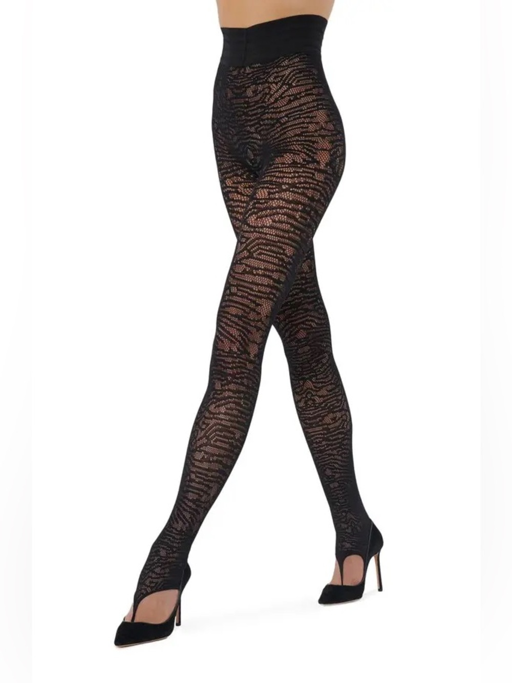 WOLFORD 19389 TRACE NET STIRRUP TIGHTS BLACK SIZE SMALL NWT